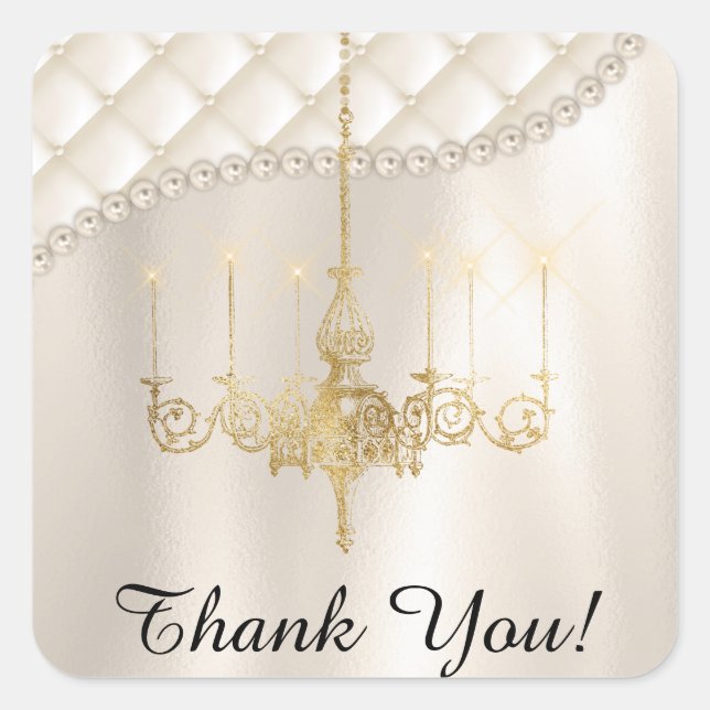 Sticker Carré Mariage Lustre éclairage Satin Merci ivoire (Devant)