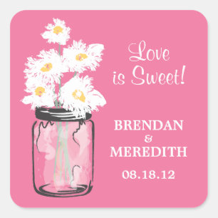 Sticker Carré Mariage Mason Jar et White Daisy