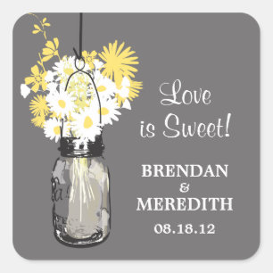 Sticker Carré Mariage Mason Jar et White Daisy