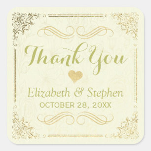 Sticker Carré Mariage Merci de cadre Floral Gold Script Favorise