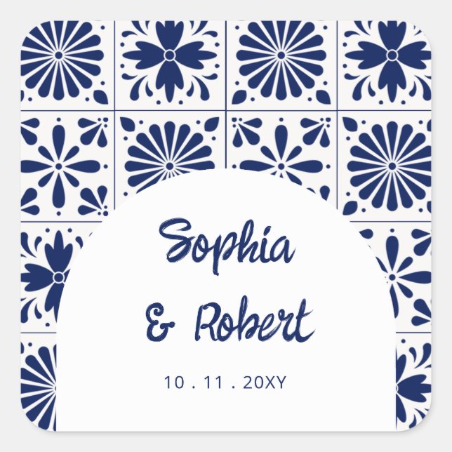 Sticker Carré Mariage mexicain en carreaux de Talavera bleu (Devant)