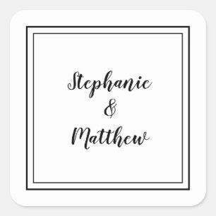 Sticker Carré Mariage minimaliste moderne Faveur Merci noir