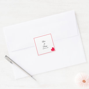 Sticker Carré Mariage minimaliste moderne Red Heart