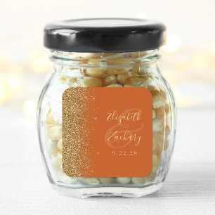 Sticker Carré Mariage Moderne Bordure Pailletée Or Orange Brûlé
