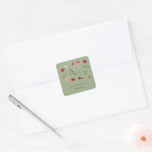 Sticker Carré Mariage Moderne Floral Bourguignon Feuilles d'Euca