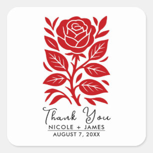 Sticker Carré Mariage moderne floral de rose rouge et noire