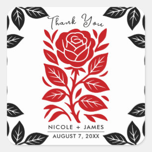 Sticker Carré Mariage moderne floral de rose rouge et noire