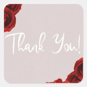 Sticker Carré Mariage Moderne Roses Aquarelle Rouge Blush Taupe