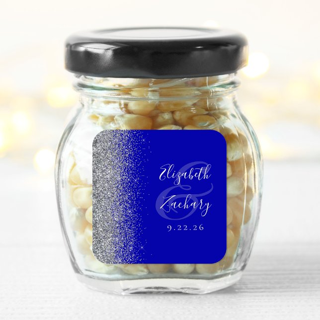 Sticker Carré Mariage Moderne Royal Bleu Paillettes Argent Bordu (Créateur téléchargé)