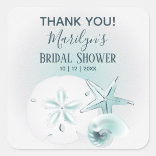 Sticker Carré Mariage moderne Turquoise Seashell Beach