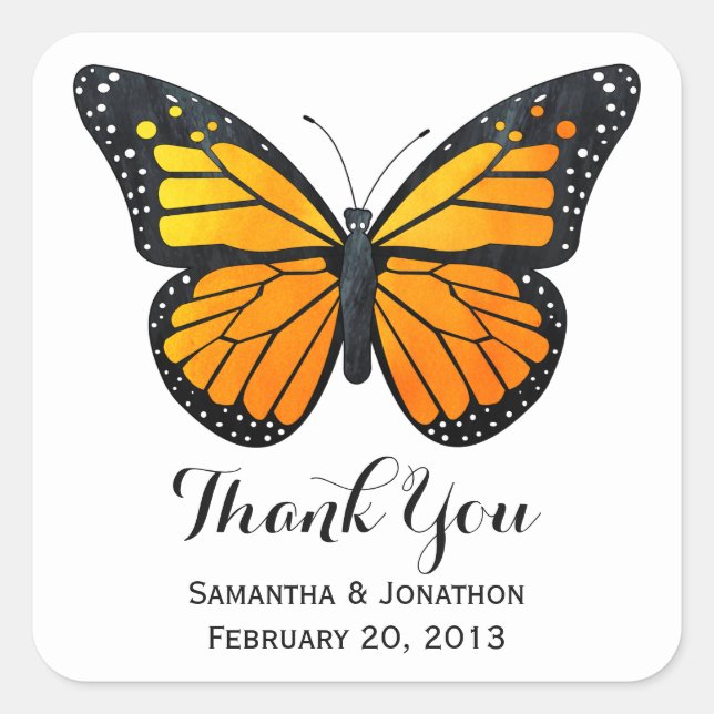 Sticker Carré Mariage Monarch Butterfly Merci (Devant)