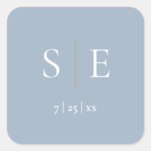 Sticker Carré Mariage Monogramme bleu et or Dusty (Devant)
