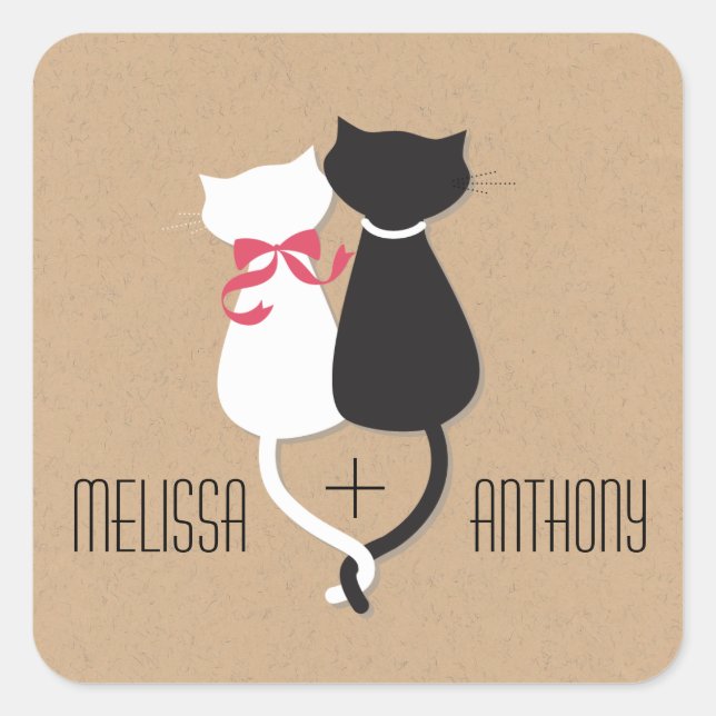 Sticker Carré Mariage Monogramme de deux clous de chat (Devant)
