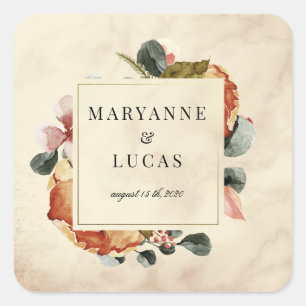 Sticker Carré mariage monogramme du feuillage d'aquarelle d'auto