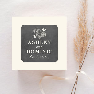 Sticker Carré Mariage Monogramme Floral Tableau Noir Vintage