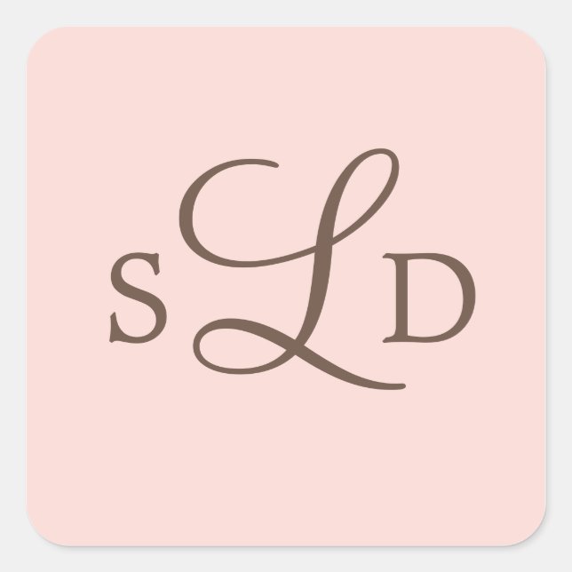 Sticker Carré Mariage Monogramme rose et Brown (Devant)
