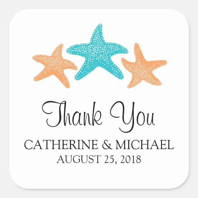 Sticker Carré Mariage Monogramme Starfish (Devant)