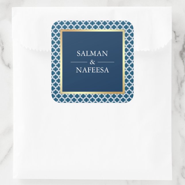 Sticker Carré Mariage Motif Blue Moroccan Quatrefoil (Sac)