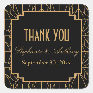 Sticker Carré Mariage Motif Gold et Black Art Déco