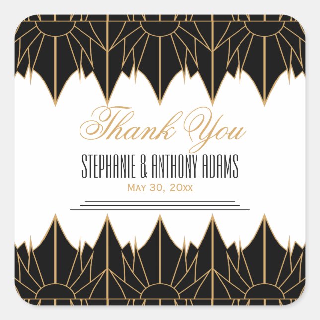 Sticker Carré Mariage Motif Gold et Black Art Déco (Devant)