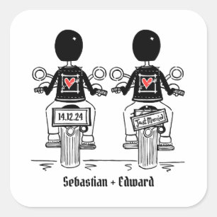 Sticker Carré Mariage motocyclette Grooms