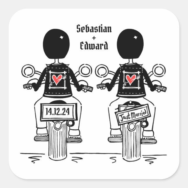 Sticker Carré Mariage motocyclette Grooms (Devant)