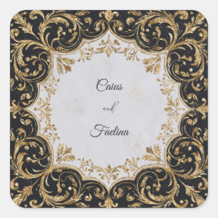 Sticker Carré Mariage Noir Baroque Paillettes Or Opulent