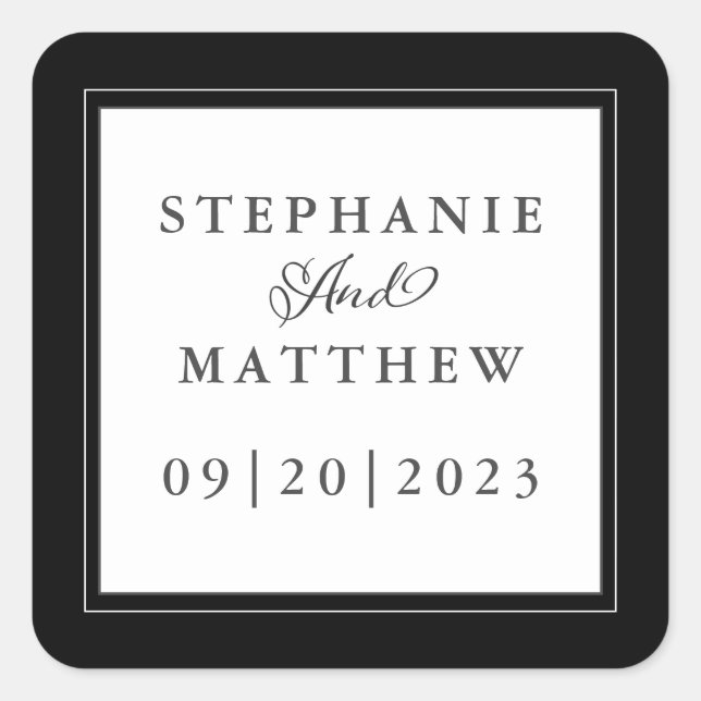 Sticker Carré Mariage noir blanc Élégant calligraphie Chic Cadre (Devant)