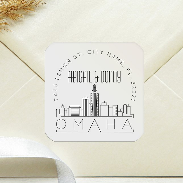 Sticker Carré Mariage Omaha | Sceau d'enveloppe préadressé (Créateur téléchargé)