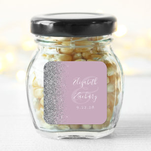 Sticker Carré Mariage Paillettes Argent Lilas Poussiéreux Modern