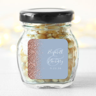 Sticker Carré Mariage Paillettes Moderne Bleu Poussiéreux Or Ros