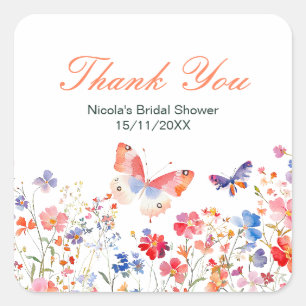 Sticker Carré Mariage papillon floral d'été