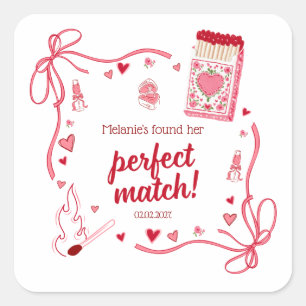 Sticker Carré Mariage Parfait Coquette Personnalisé pour une Fêt