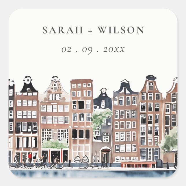 Sticker Carré Mariage paysager du canal néerlandais d'Amsterdam (Devant)