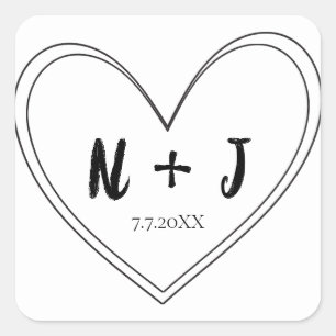 Sticker Carré Mariage Personnalisé Cœur Mince Noir