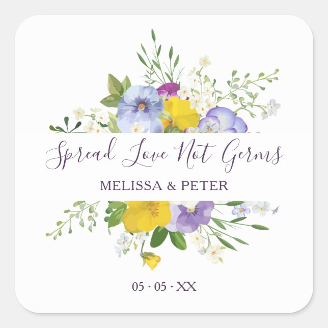 Sticker Carré Mariage personnalisé de Bouquet de tons violets (Devant)