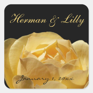Sticker Carré Mariage personnalisé de rose jaune