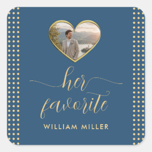 Sticker Carré Mariage personnalisé Gold & Blue pois