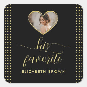 Sticker Carré Mariage personnalisé pois dorés et noirs