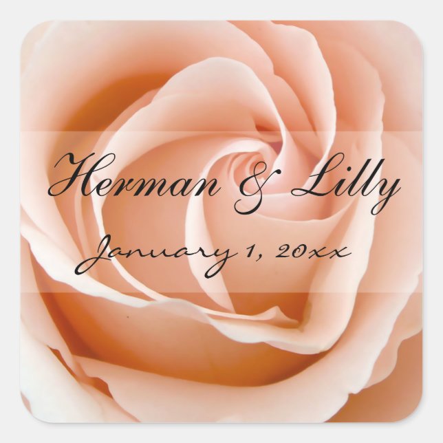Sticker Carré Mariage personnalisé Rose orange souple (Devant)