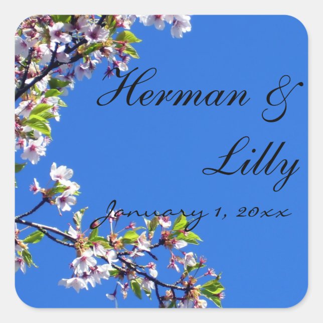 Sticker Carré Mariage personnalisé Spring Blossoms et Blue Sky (Devant)