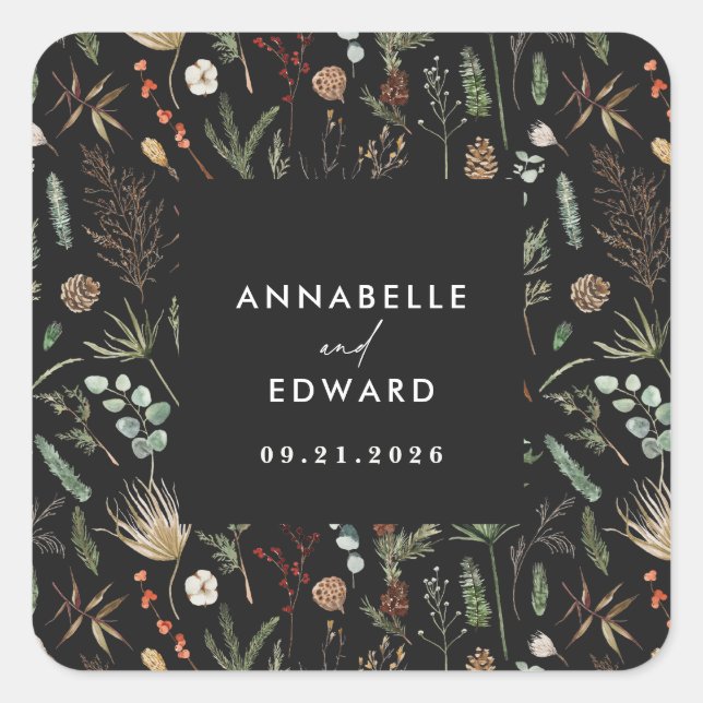 Sticker Carré Mariage photo arc aquarelle botanique floral Na (Devant)