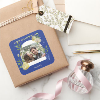 Sticker Carré Mariage Photo Fleur de Citron Bleu Enchanté