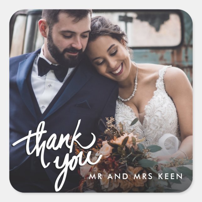 Sticker Carré Mariage Photo Merci Favor (Devant)