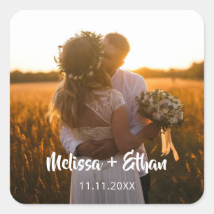 Sticker Carré Mariage Photo Modern Bold Script