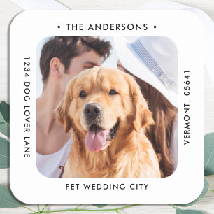 Sticker Carré Mariage photo personnalisé Adresse de retour class