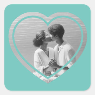 Sticker Carré Mariage photo personnalisé en forme de coeur