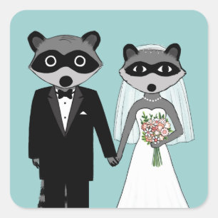 Sticker Carré Mariage Raccoons