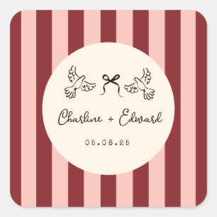 Sticker Carré Mariage rayé rose rouge et capricieux