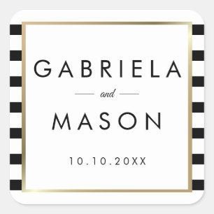 Sticker Carré Mariage Rayure Classique    Faux Papier D'or